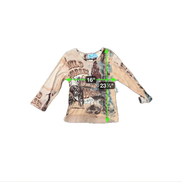 Jane Ashley Wild Horses Old West 3/4 Sleeve Graphic Top Size S Western NWT - Picture 7 of 10